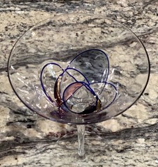 2 ROMANIA MILANO VIOLET GOLD BLUE MARTINI STEM MOSAIC GLASS LOOK 7 1/2”T