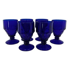 6 Vintage Viking Colbalt Blue Iced Tea Goblets Georgian Honeycomb 5-1/2 Footed