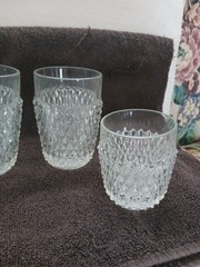 Vintage Indiana Glass Diamond Point Bar Set Of 3 Old Fashion 4 1/2″ Tall Set