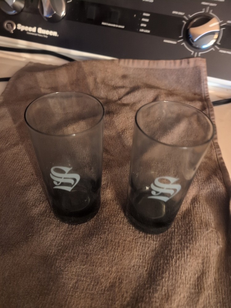 Vintage Letter S Tumbler Glasses Set Of 2 Charcoal With White S
