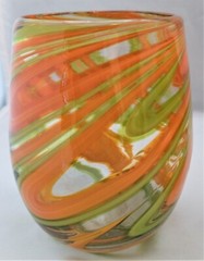 Groovy Retro Orange Green Hand Blown Short Glasses (D19A)