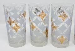 Vintage Libbey Frosted Gold Diamond Atomic MCM Highball Glasses Set of 6 Barware