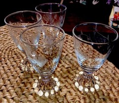 4- Footed Berwick Boopie Anchor Hocking Grape Design Cut #736 Glass Goblets