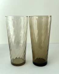 Set of 4 MCM 2 Shade of Amber Brown Swirl Cooler Tumblers 6 1/2″ tall 16 fl oz