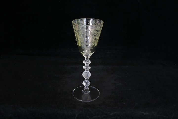 CAMBRIDGE GLASS CLEAR # 3122 STEM 1 OZ. DIANE ETCH CORDIAL GOLD KRYSTOL BOWL