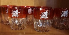 Vintage Ruby Red Ice Bucket & 6 Glasses / Italy Lubiana
