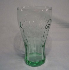 Coca-Cola Bell Shaped Green Glass Tumbler Script Logos 6 oz. 4-1/2″ Tall