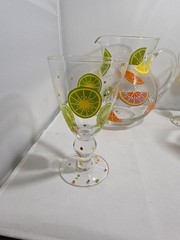 Laurie Gates Pitcher & 4 Glasses – Slice Pattern W/ Polka Dots