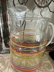 ANCHOR HOCKING Fiesta Stripe Water Tea Pitcher Rainbow 60oz Vintage Made in USA