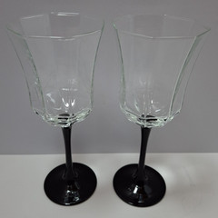 Vintage Luminarc Wine Glasses Clear Octagon w/Black Stem & Base France Set of 4