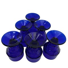 6 Vintage Viking Colbalt Blue Iced Tea Goblets Georgian Honeycomb 5-1/2 Footed