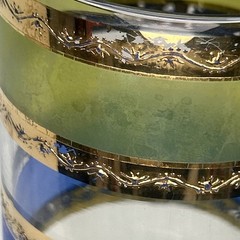 Vintage 7 Culver Rondo Blue Green 22K Gold Banded Barware Highball Glasses Retro