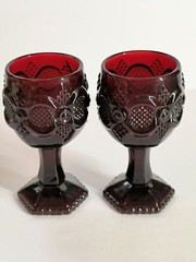 Avon Glasses Ruby Red 1876 Cape Cod Set 2 Wine Goblets Vintage Bayberry Candles