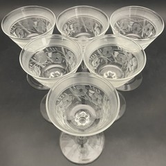 Rock Sharpe 6pc Caprice Crystal Cordials on Libbey Blanks c1930s USA 4.75″t 2oz
