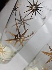 Rare Pair (2) MCM North Star burst Gold Atomic Highball Collins Glasses