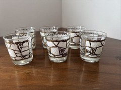 Vintage MCM Starlyte 22 Karat Gold Mosaic Confetti Rocks Classes Set of 6