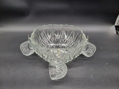 Vintage Hazel Atlas Williamsport Clear Glass Star & Fan Punch Bowl w/ 3 Cups