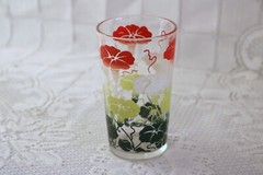 ANCHOR HOCKING MORNING GLORY FLOWERS 5″h Flat Drinking Water Juice Glass Tumbler