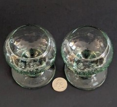 RARE 2 BIG APPLE Shaped SCHNAPS Green Tint 6oz GLASS GOBLET Thick Stem 4″ Tall