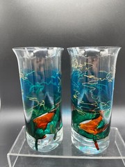 2 STIF Romania Hand Painted Hand Blown Flared Rim Glasses