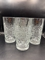 4 Vtg Libbey Hobstar Cut Glass Pattern Heavy Tumbler Drinkware Crystal Clear