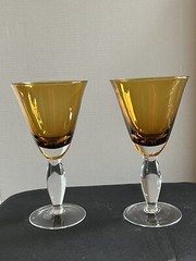 2 Southern Living Arlington Amber Hand Blown Crystal Glass Water 10 oz. Goblets
