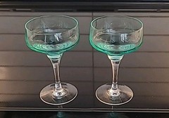 2 Vintage Sasaki Harmony Aqua Champagne 4 3/8″ Tall Sherbet Glasses (B1-G3)