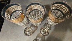 3 each CULVER Greek Key skyball & shot glasses green white gold iced tea Signed