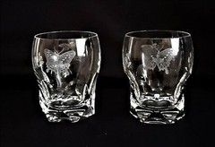 Two Luxury Vintage Varga Crystal Springtime Lead Crystal Whiskey Glass, Marked