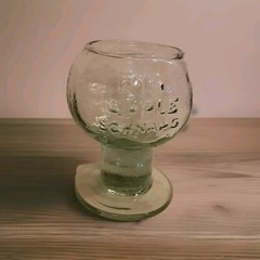 RARE BIG APPLE SCHNAPS Green Tint GLASS GOBLET Set of Two 4″ Tall, 6oz Capacity