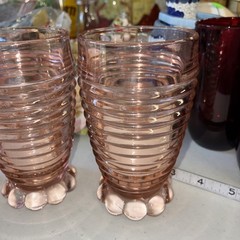 4 Vintage Set ANCHOR HOCKING GLASS CO. MANHATTAN PINK FOOTED BEVERAGE TUMBLERS