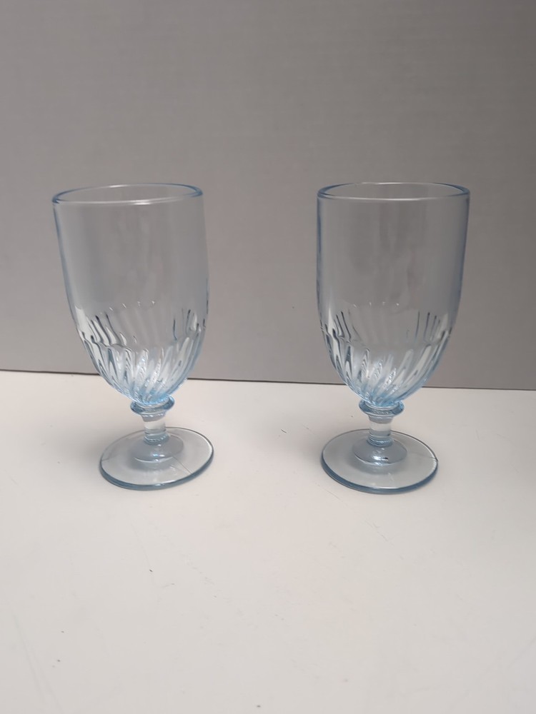 2-Martha Stewart Everyday MSE Blue Swirl 12 oz. Iced Tea Glass Goblets