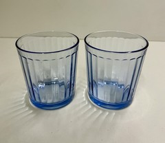 Set Of 2 Vintage 1960s Paşabahçe,Turkey Blue Ribbed Panel 3.5” Drinking Glasses