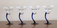 Vintage Libby Bravura Cobalt Blue Curved Stem Martini Margarita Glasses Set Of 4
