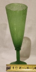 Vtg Bubble Art Glass Hand Blown Jade Green Champagne Flute, Vase, (Murano Like)?