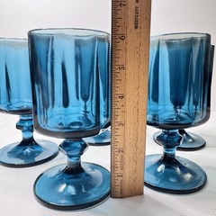 VTG MCM Set 5 Indiana Glass Colony Nouveau 6″ Riviera Blue Stemmed Goblets