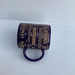 Vintage Navy Blue Coffee Mug with Gold Congratulations Motif