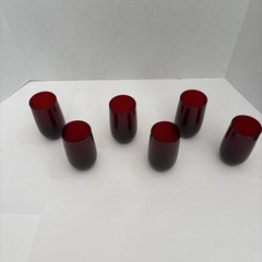 Set Of 6 Vintage Anchor Hocking Ruby Red Roly Poly Tumblers 4.75”