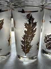 Vtg Libbey Frosted Gold Leaf Set Of 4 Glasses Tumblers MCM Barware Highball Gift