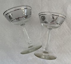 Vintage LIBBY Frosted Silver Leaf MCM CHAMPAGNE / SHERBET GLASSES (Set of 2)