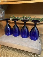 Set of 4 Libbey Teardrop Cobalt Iced Tea Glasses/Goblets Vintage Stemware ~NICE~