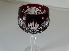Vintage Bohemian Cut Amethyst Purple Wine Glass 5.75″ tall 1.75″ rim diameter