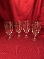 Set Of 4 Princess House Heritage Juice Glasses Floral Etched Cut Footed Stemware