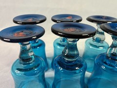 Mexican Hand Blown Aqua Blue Goblets Bubble Stem Glasses – Set of 8