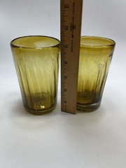 VTG Amber Bubble Glass Tumblers Handblown Swirl Rough Pontil BLENKO? SET of 2