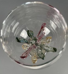Wine Glass ION TAMAIAN Art Pastels Pink Green Hand Blown Applied Glass Romania