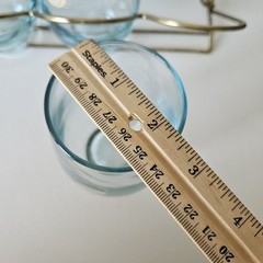 8 Vintage Libbey Tempo Aqua Blue Tumblers Glasses In Gold Caddy Original Sticker