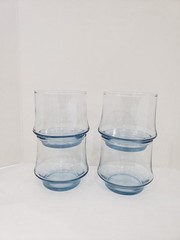 4 VTG Stacking Libbey Azure Blue 10oz Rocks Lowball Water Juice Whiskey Glasses