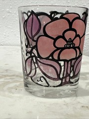 Retro Floral MCM Bar wear 3 Glass Pink Black Italian Design VTG Lowball Cocktail