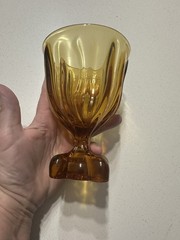 Vintage Viking Amber Glass Goblet Chalice Square Footed Pedestal Heavy